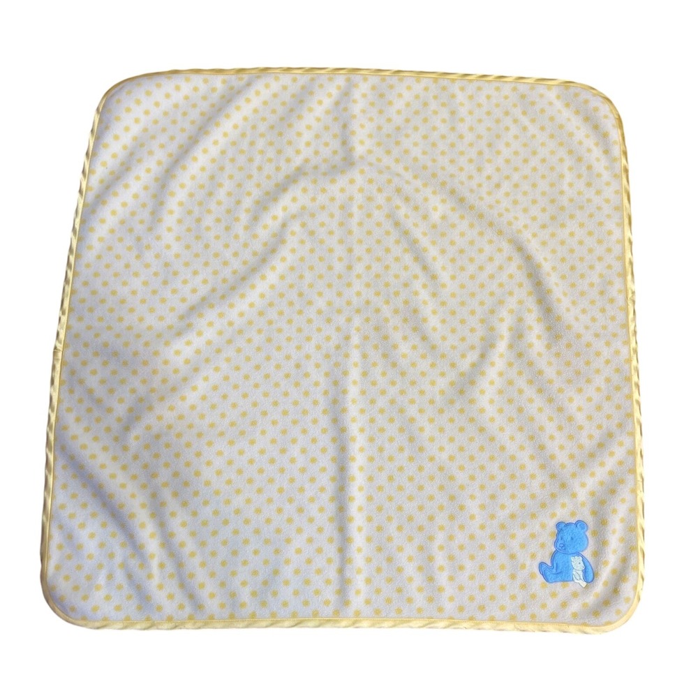 Child of Mine Carters Silk Edge Baby Blanket Yellow Polka‎ Dot Bears Vintage 29"